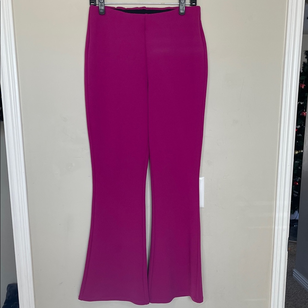 Melloday Women's Magenta Flared Medium Pants Pull On Solid Regular